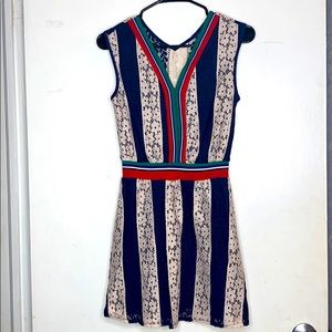 Colorful Lace Striped Patterned Sleeveless Dress